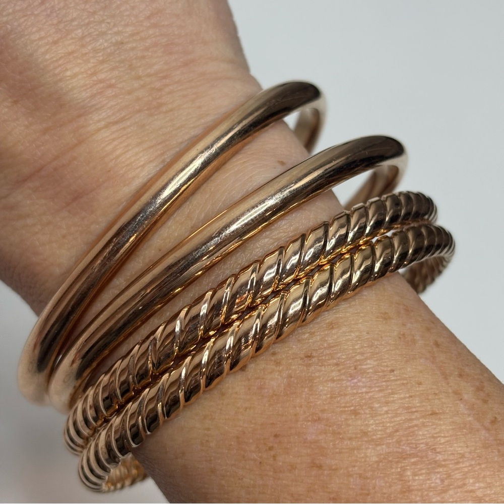 Milor Bronze Italy Smooth Grooved Bangle Bracelet Set of 4